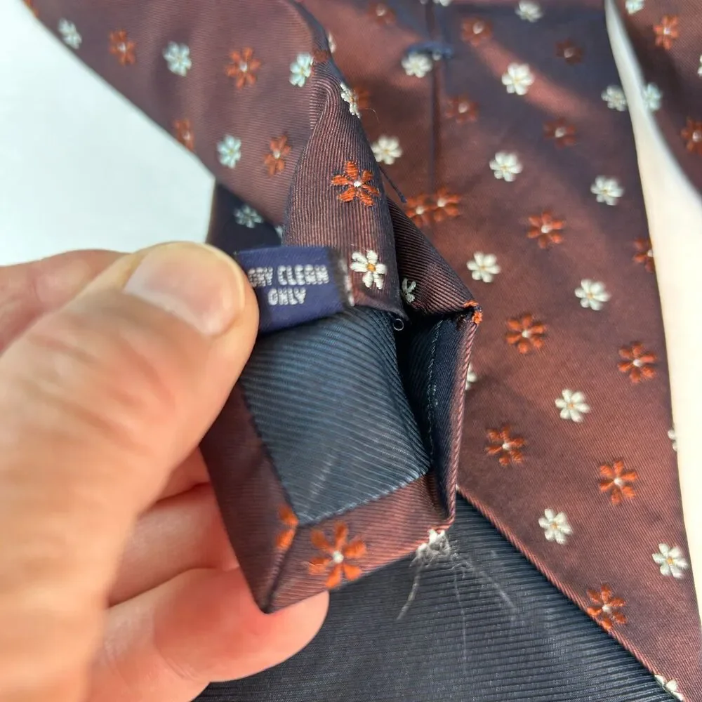 J. Crew Men's NWOT Brown with Light Brown White Floral 100% Silk Tie